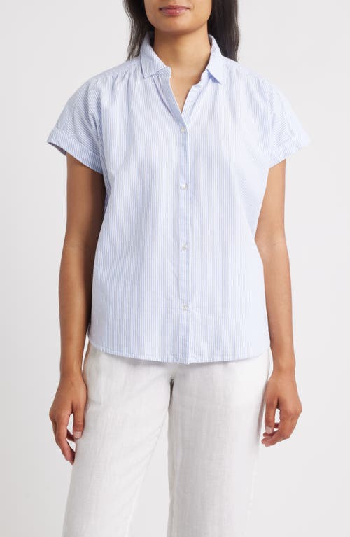 Beachlunchlounge Jamie Stripe Short Sleeve Cotton Shirt In White