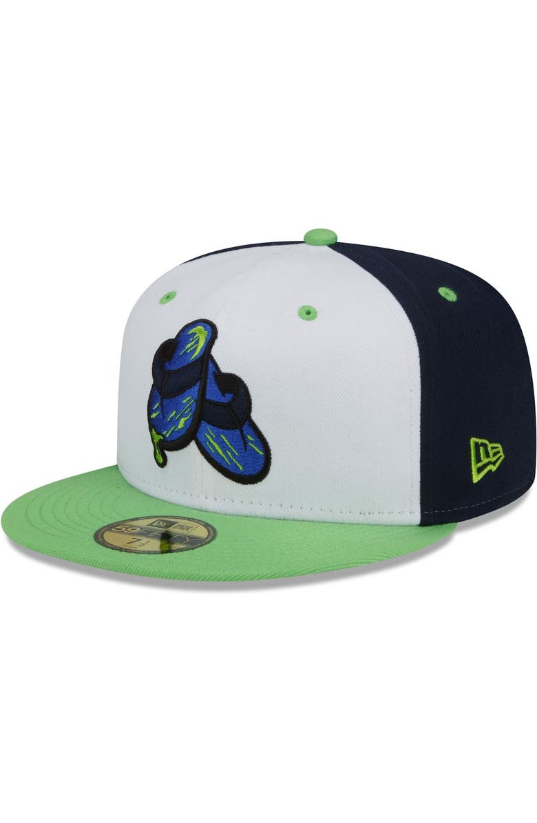New Era Men's New Era White/Green Durham Bulls Shower Shoes Theme Night 59FIFTY Fitted Hat, Main, color, 
