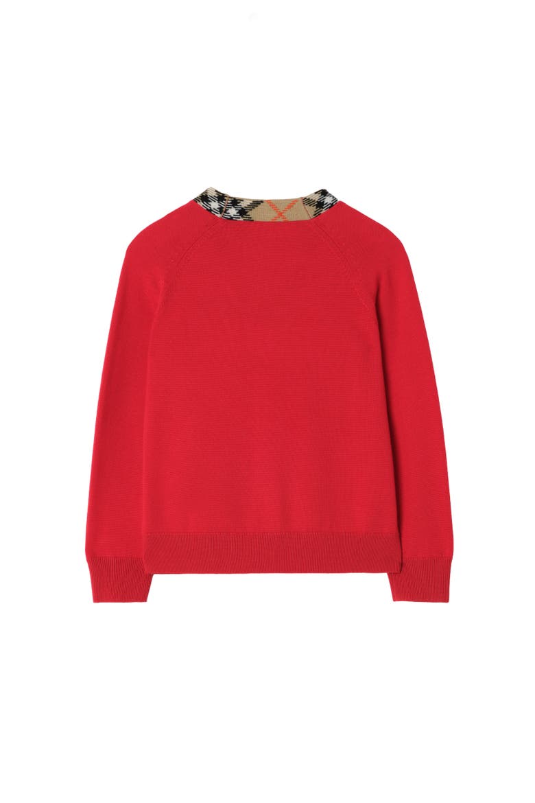 Check Trim Wool Cardigan, Alternate, color, Red