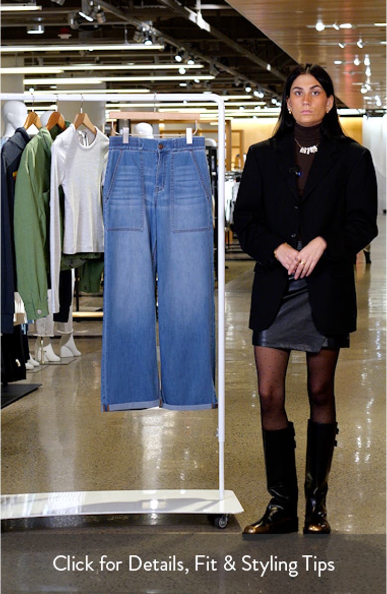 High Waist Cuffed Wide Leg Utility Jeans, sales video thumbnail