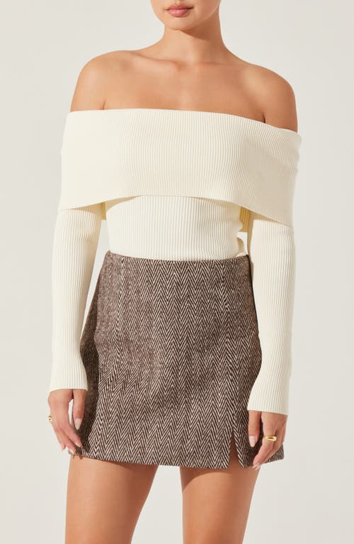 ASTR the Label Foldover Off the Shoulder Rib Sweater in Cream 