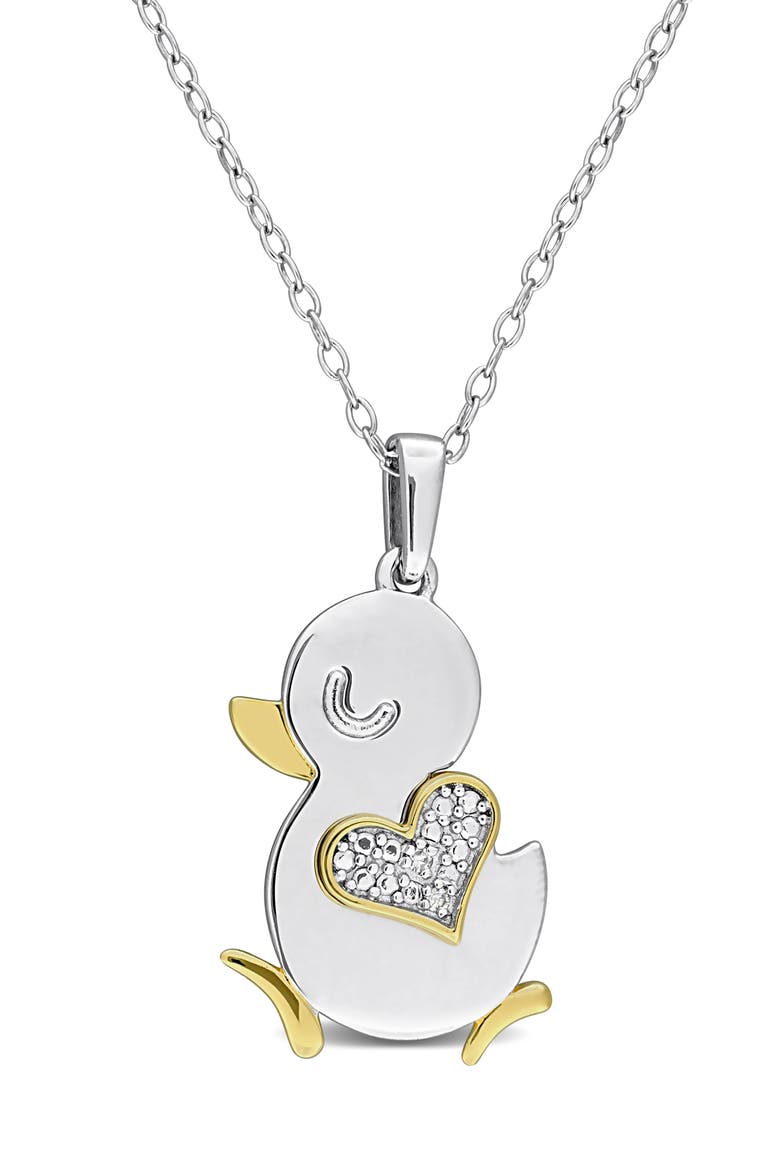 Diamond Accent Heart Duck Pendant Necklace, Main, color, METALLIC SILVER