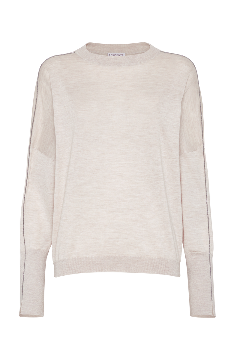 Brunello Cucinelli Cashmere and silk sweater with shiny sleeve trim, Main, color, 