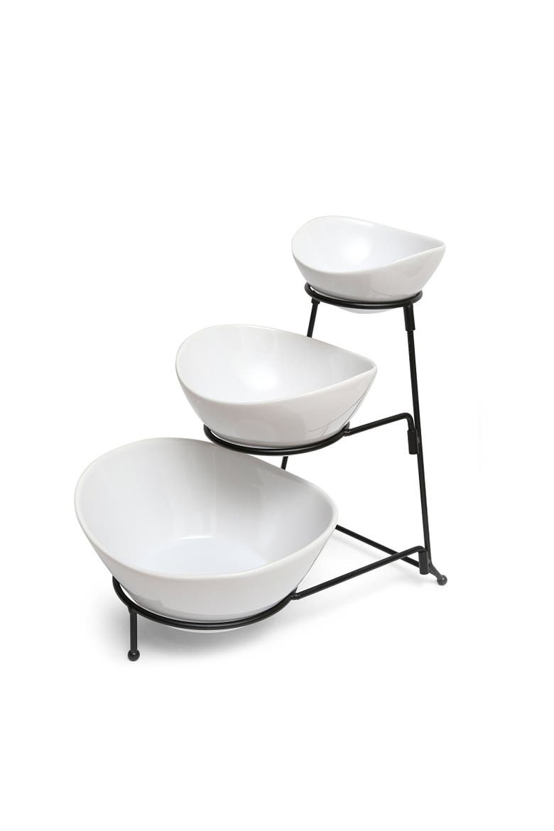 Gracious Dining 3 Tier Bowl Server Set with Metal Stand, Main, color, White