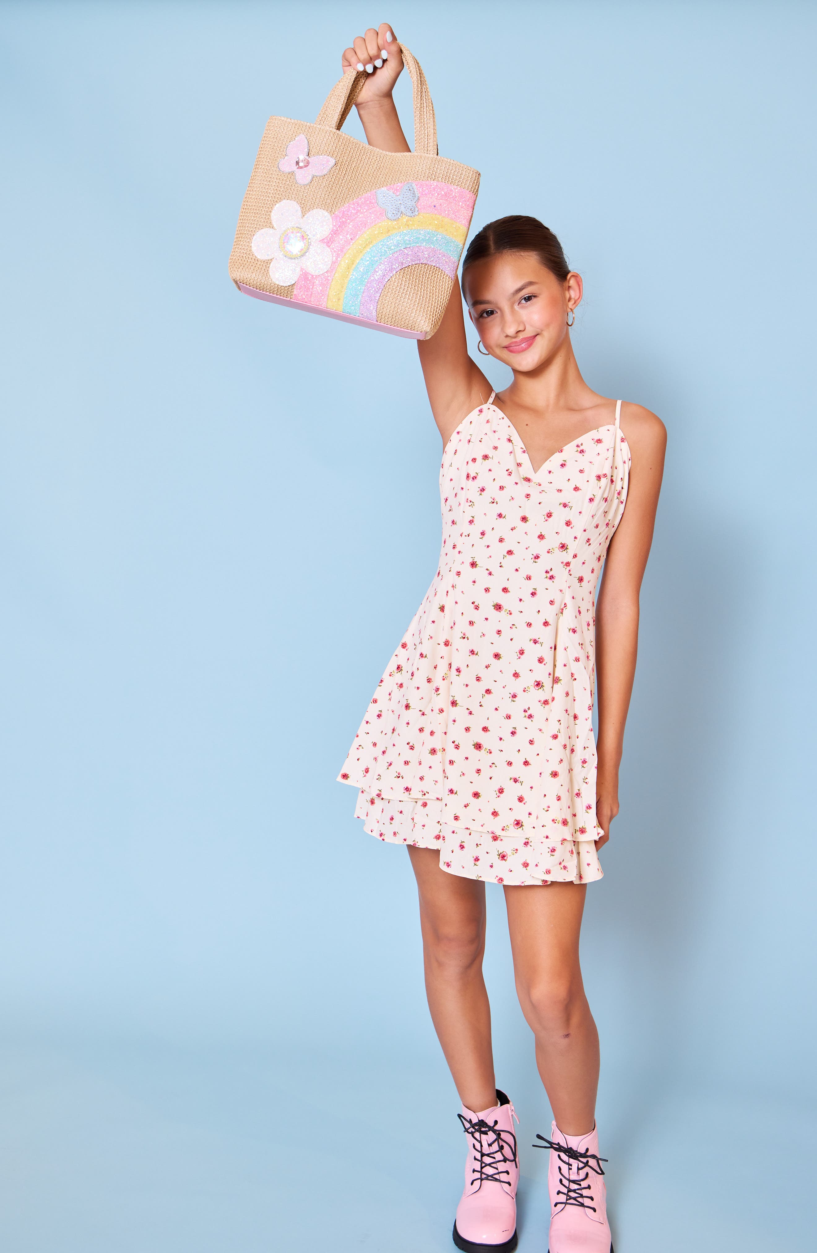 OMG Accessories Kids' Daisy Straw Tote Bag, Alternate, color, 