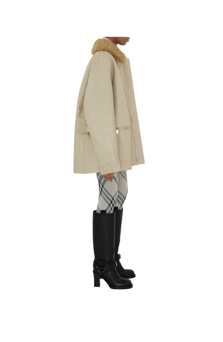 Burberry Short Leather Car Coat, Alternate, color, 