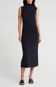 Vince Turtleneck Sleeveless Ruched Sweater Dress