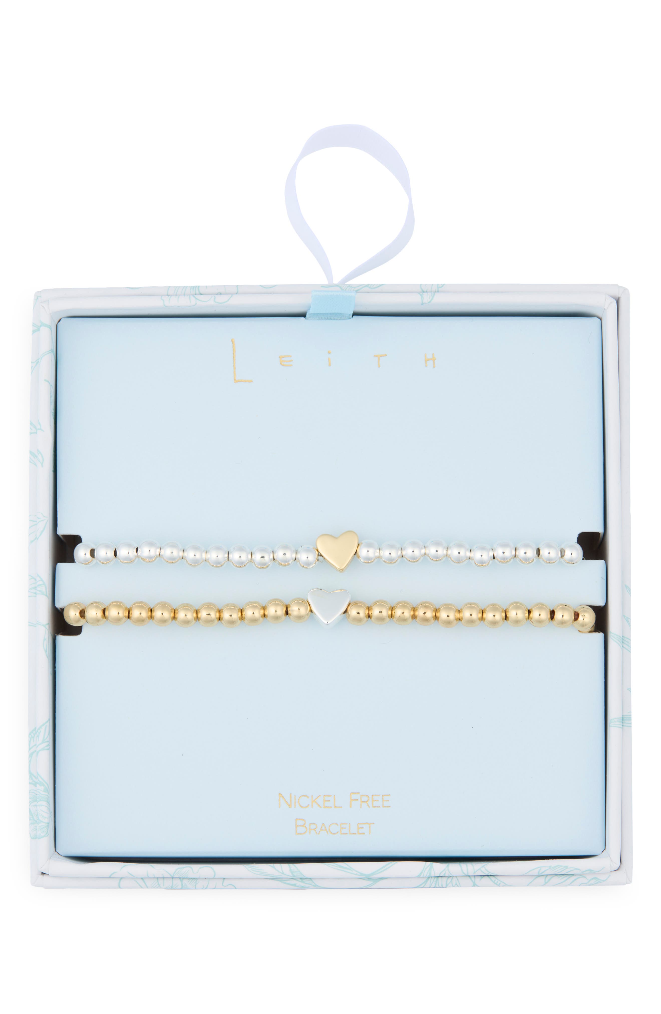 Leith Set of 2 Bead Heart Bracelets
