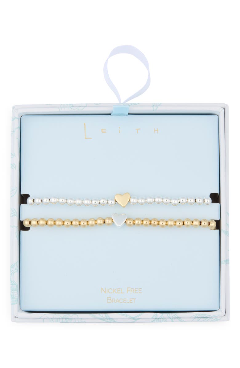 Leith Set of 2 Bead Heart Bracelets, Main, color, Gold- Silver