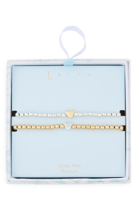 Set of 2 Bead Heart Bracelets