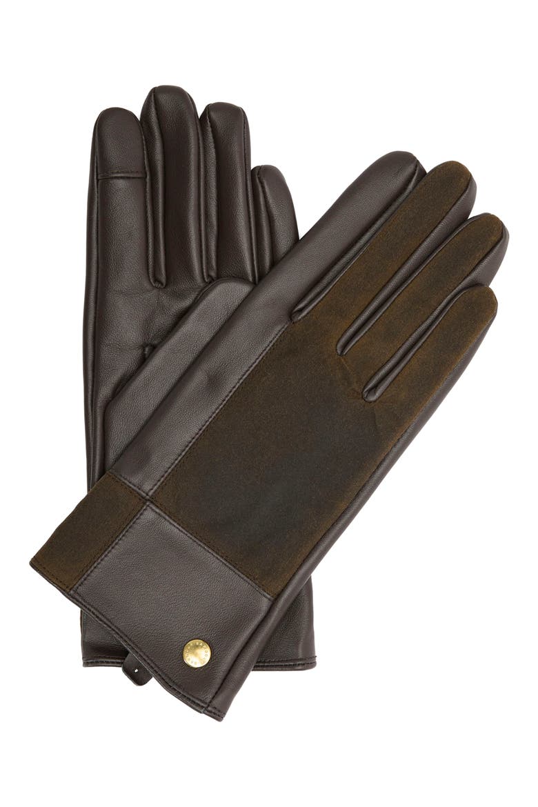 Rudson Patchwork Leather Gloves, Main, color, BROWN/ OLIVE