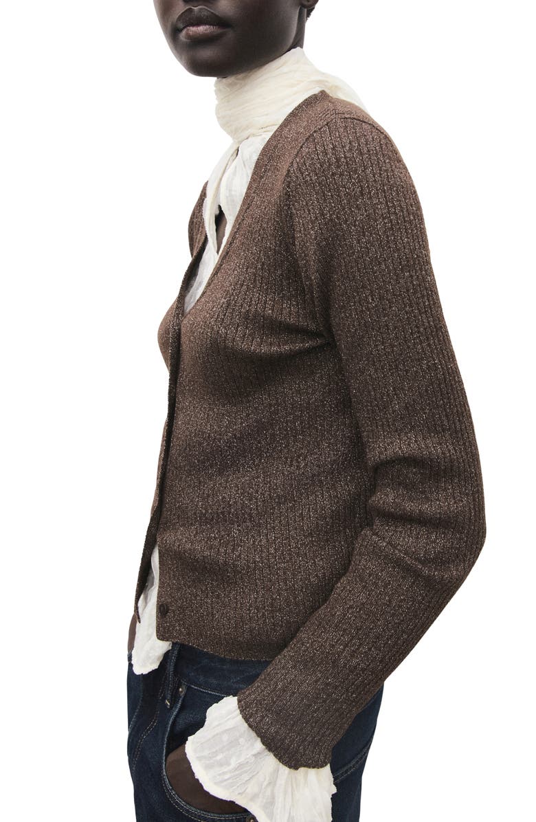 MANGO Metallic Rib Cardigan, Alternate, color, Chocolate