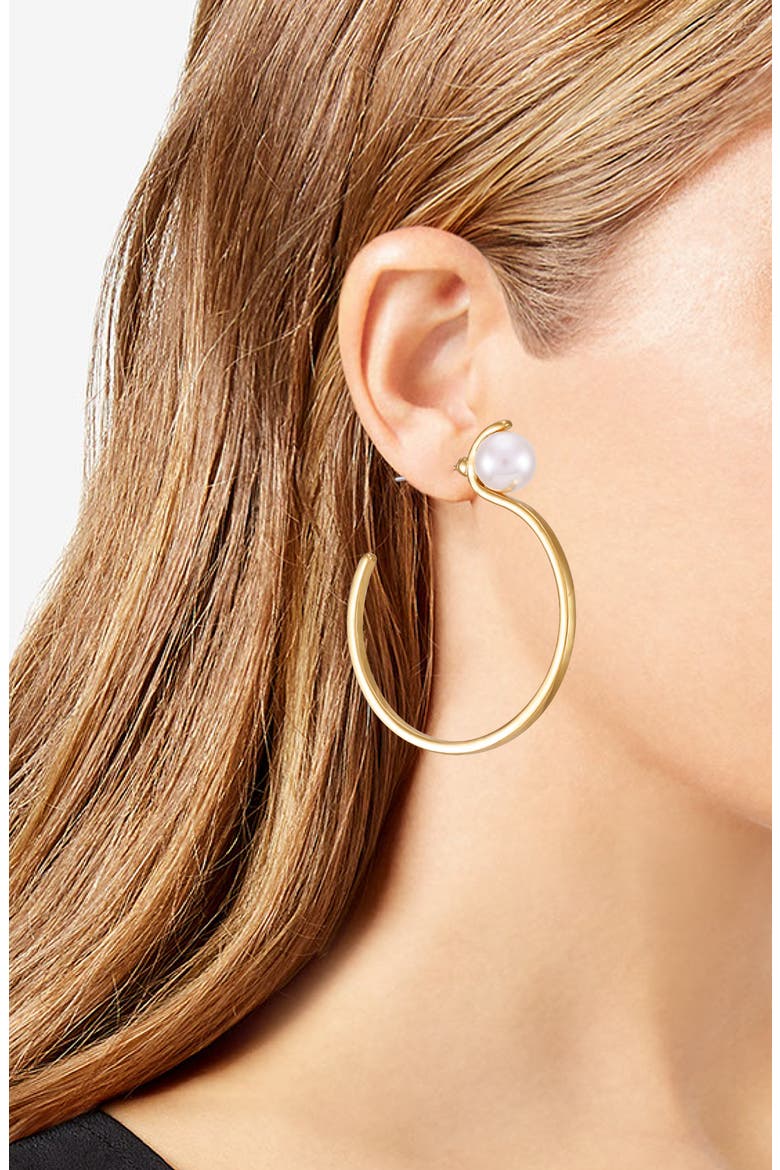 Imitation Pearl Hoop Earrings, Alternate, color, GOLD TONE
