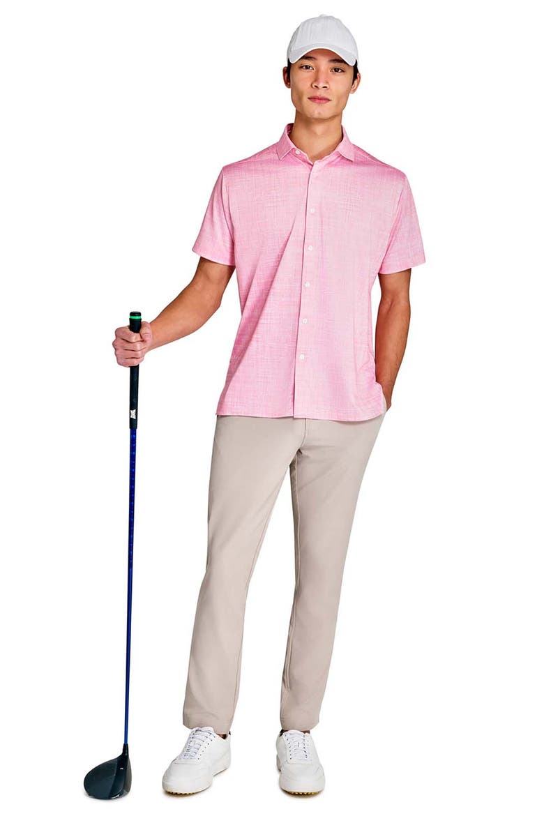 Regular Fit Chambray Recycled Performance Golf Button-Down Shirt, Alternate, color, CORAL