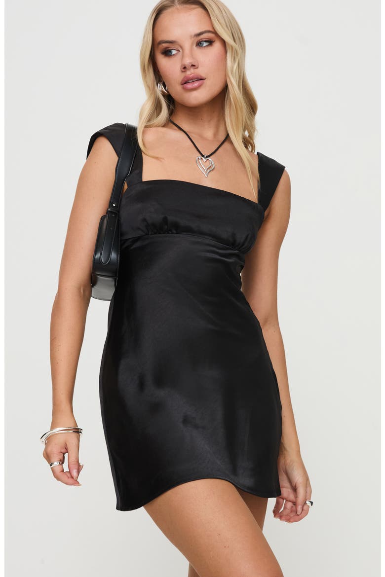 Radioactive Bias Cut Satin Minidress, Alternate, color, BLACK