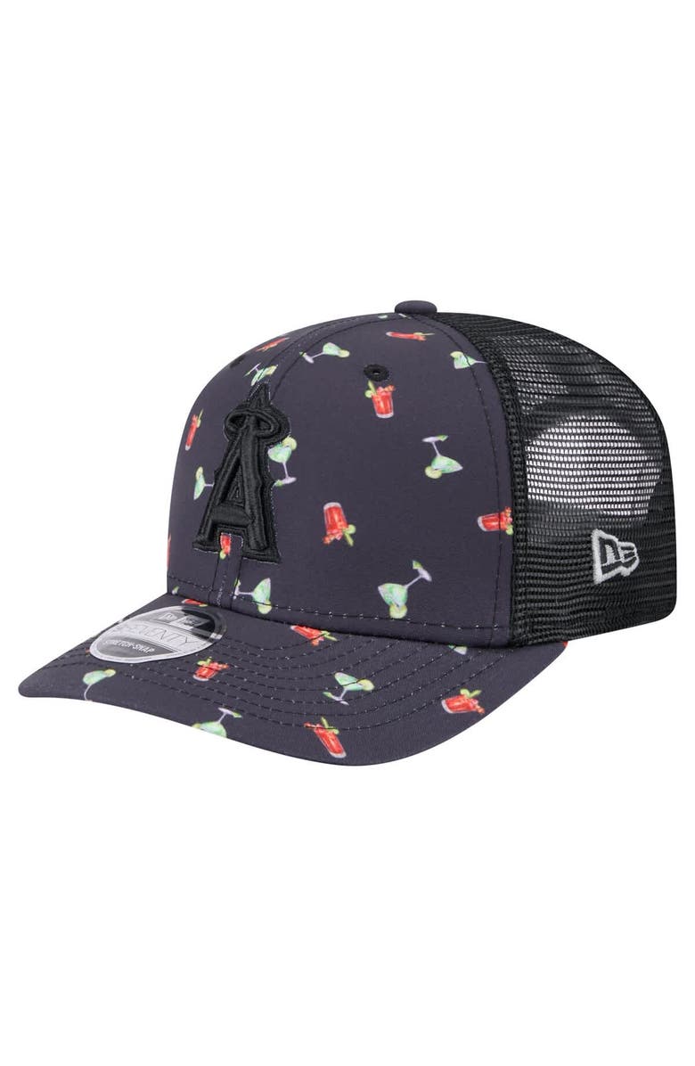 New Era Men's New Era Black Los Angeles Angels Adventure Drinks Pattern 9SEVENTY Stretch-Snap Hat, Main, color, Navy