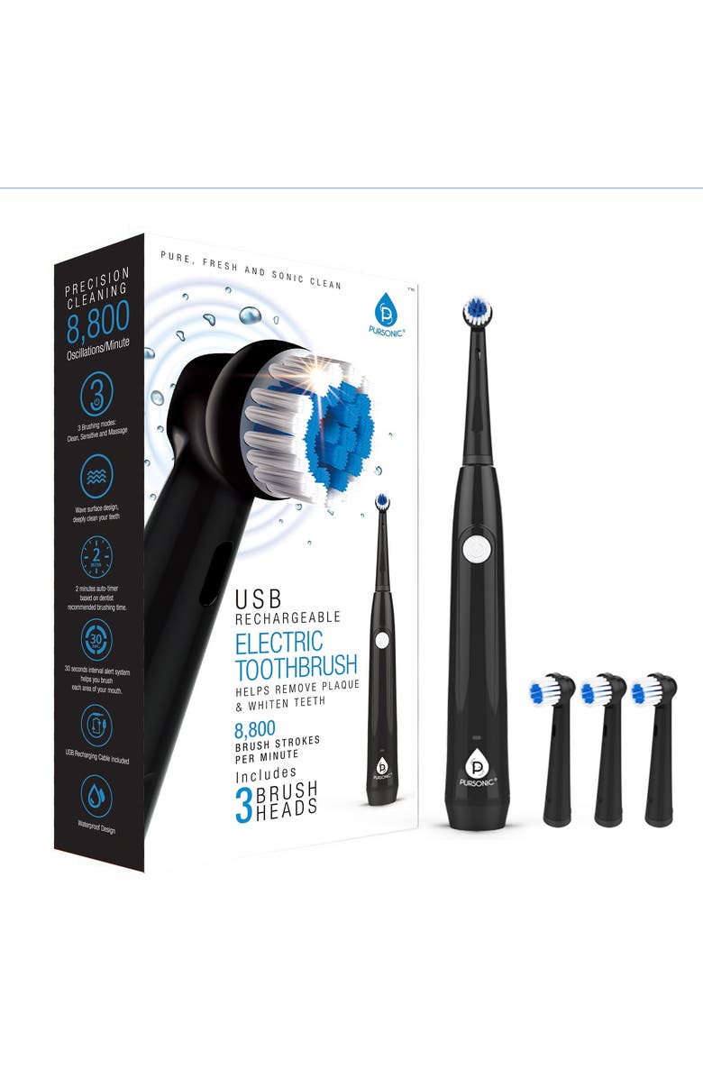 PURSONIC USB Rechargeable Rotary Toothbrush, Alternate, color, Black