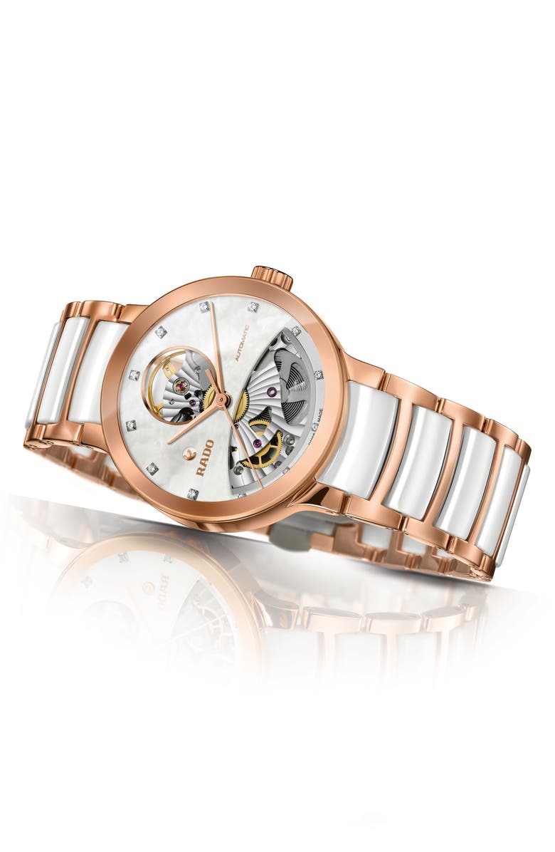 RADO Centrix Open Heart Automatic Diamond Ceramic Bracelet Watch, 33mm, Alternate, color,