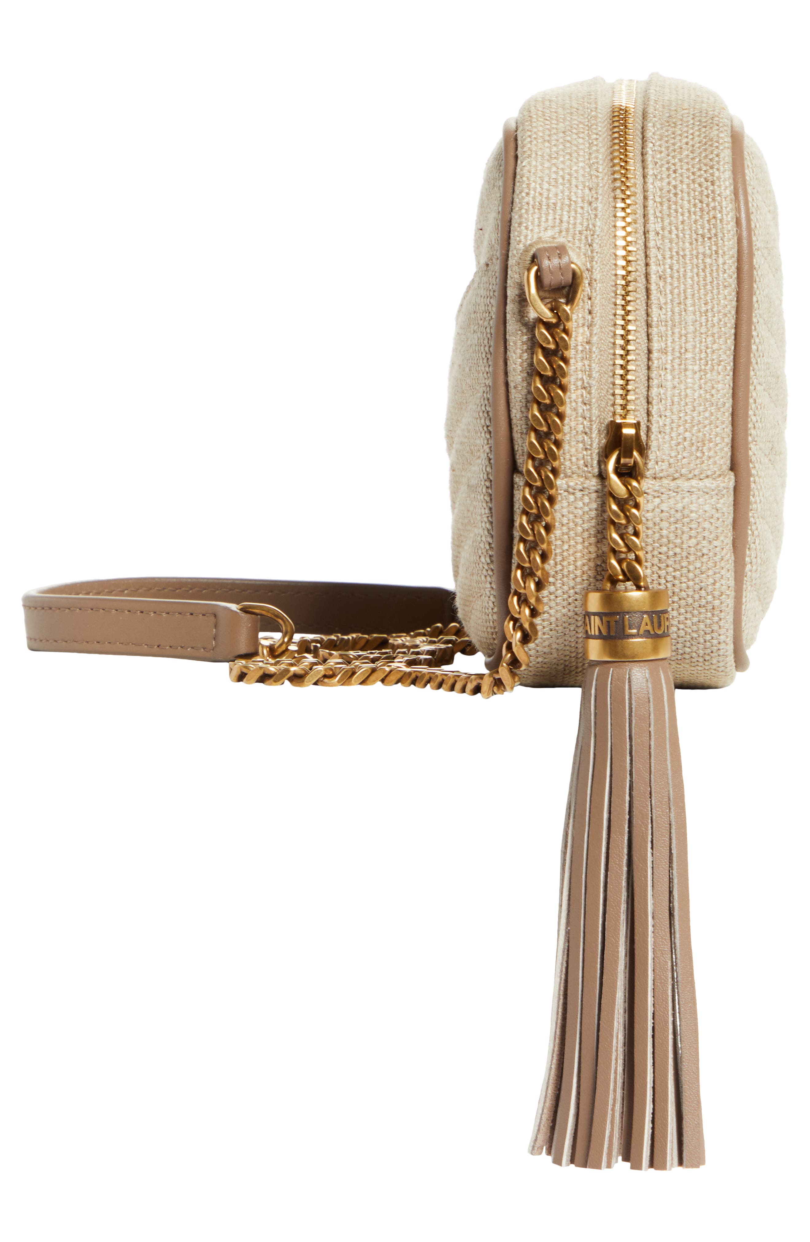 Saint Laurent Mini Lou Matelassé Linen Shoulder Bag, Alternate, color, 