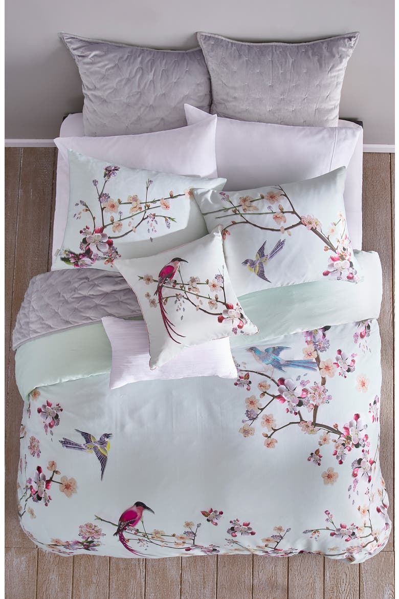 Cherry Blossom Print Duvet Cover & Sham Set, Alternate, color, MINT