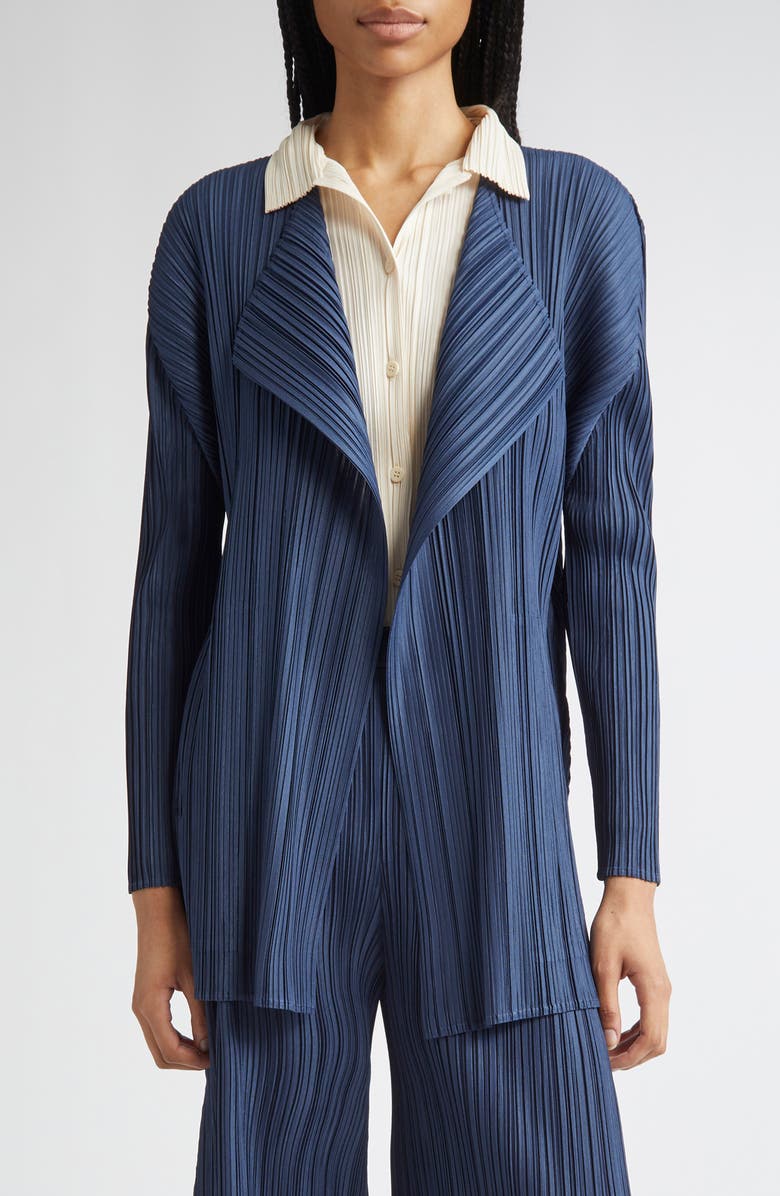 Pleats Please Issey Miyake Mellow Pleated Jacket, Main, color, Navy