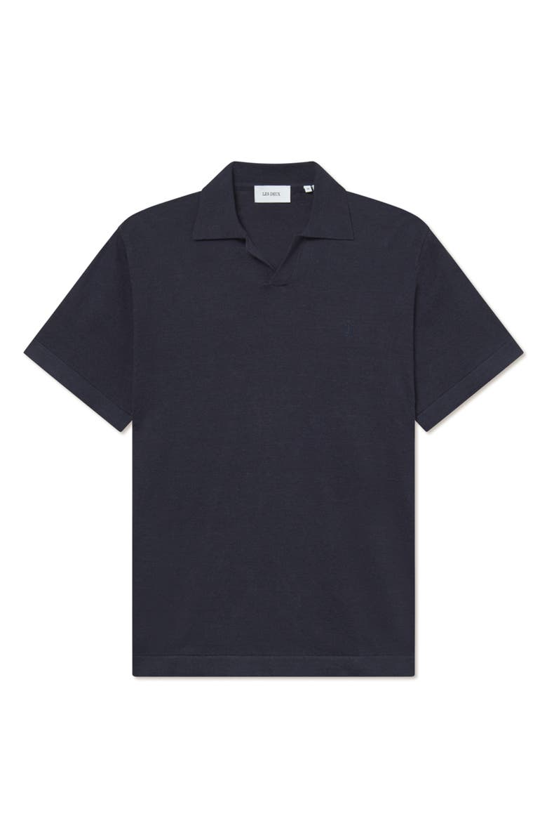 Les Deux Emmanuel Linen & Cotton Johnny Collar Polo, Alternate, color, Dark Navy