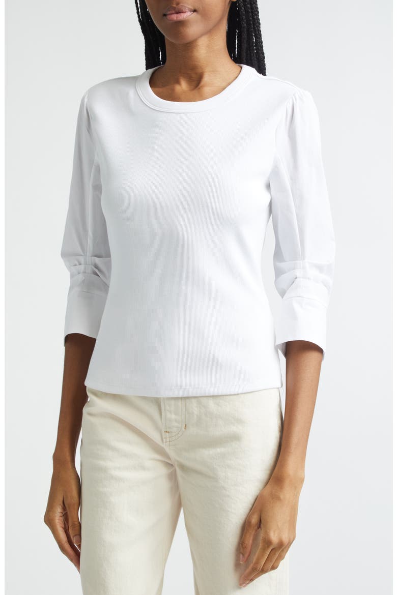 Junia Mixed Media Top, Alternate, color, WHITE