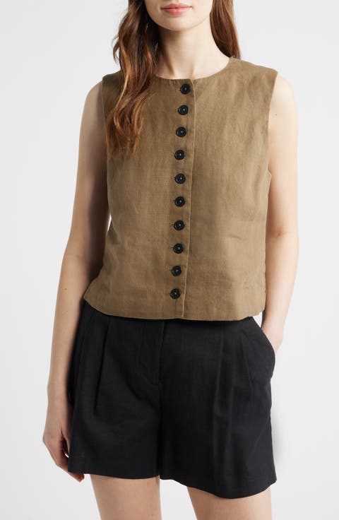 Button Front Linen Shell Top