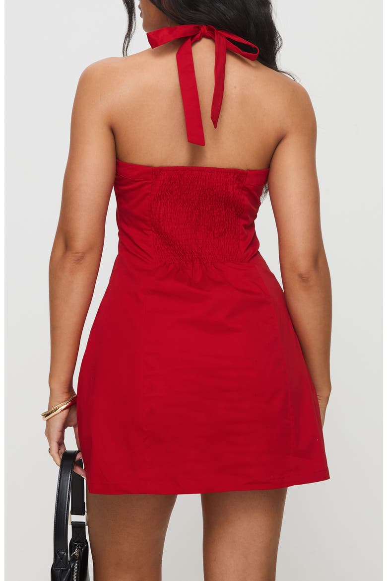 Mallorie Button-Up Halter Minidress, Alternate, color, RED