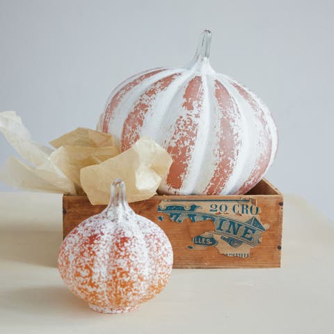 Hand-Blown Glass Pumpkin in Marbled Orange