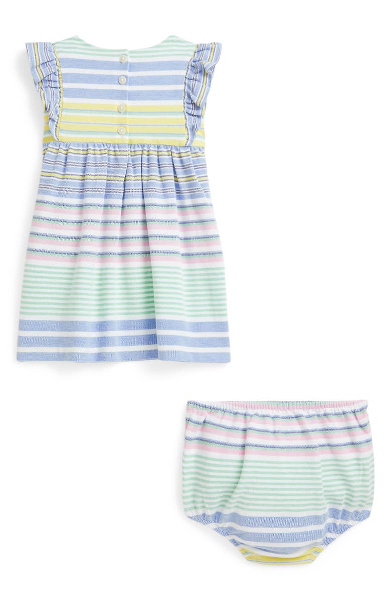Ralph Lauren Stripe Cotton Piqué Ruffle Dress & Bloomers, Alternate, color, 