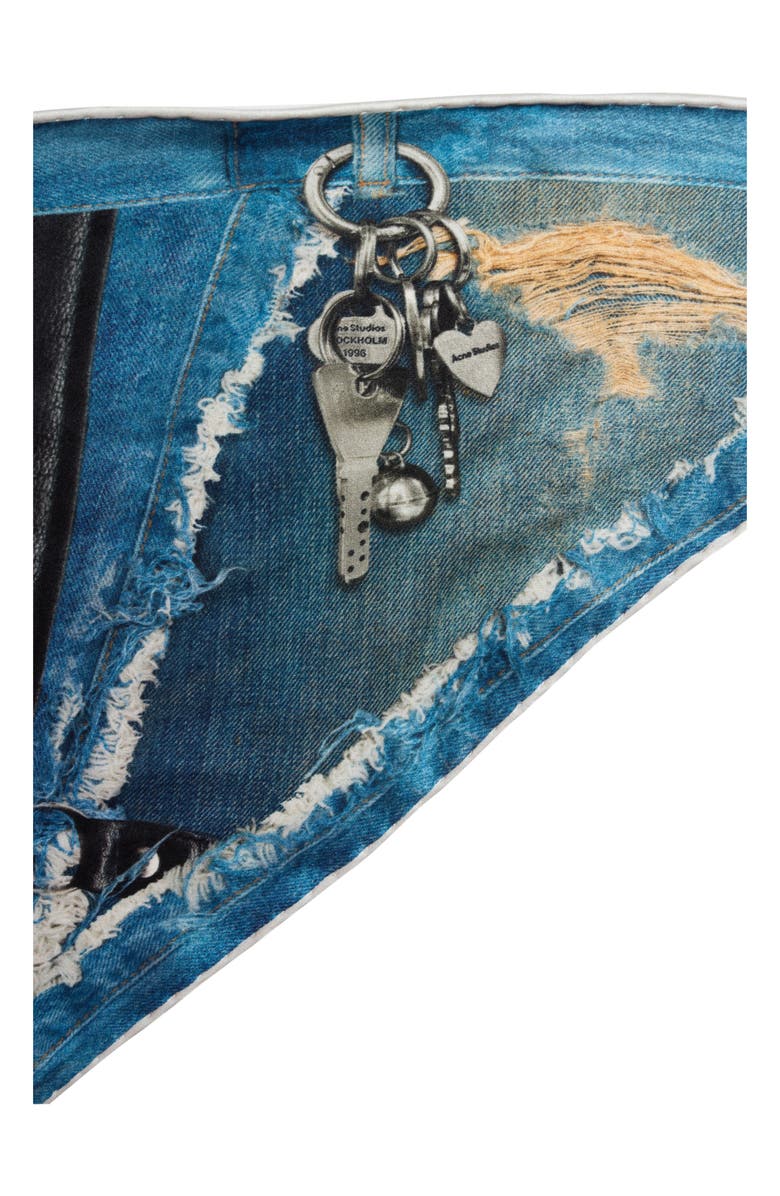 Acne Studios Trompe l'Oeil Silk Triangle Scarf, Alternate, color, Black/ Blue