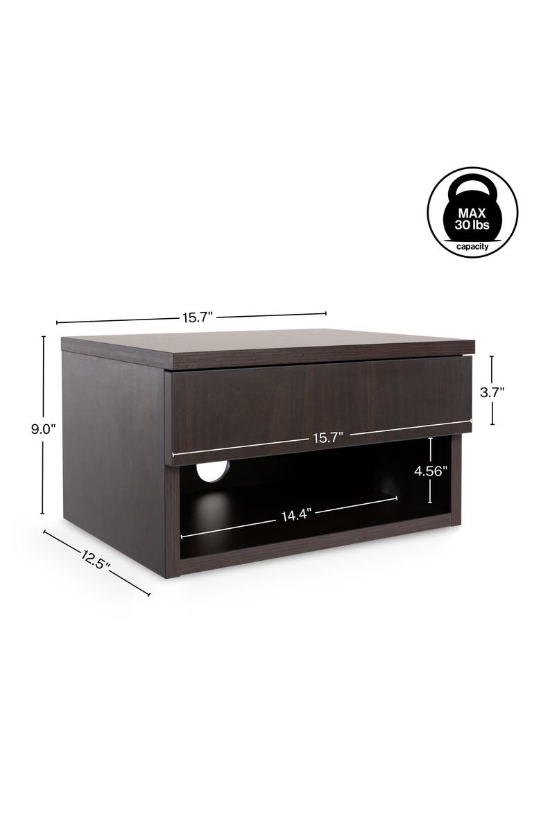 JONATHAN Y Ettore Mid-Century Modern Floating Wall Mounted Nightstand with Soft-Close Drawer and Cable Hole, Alternate, color, Black