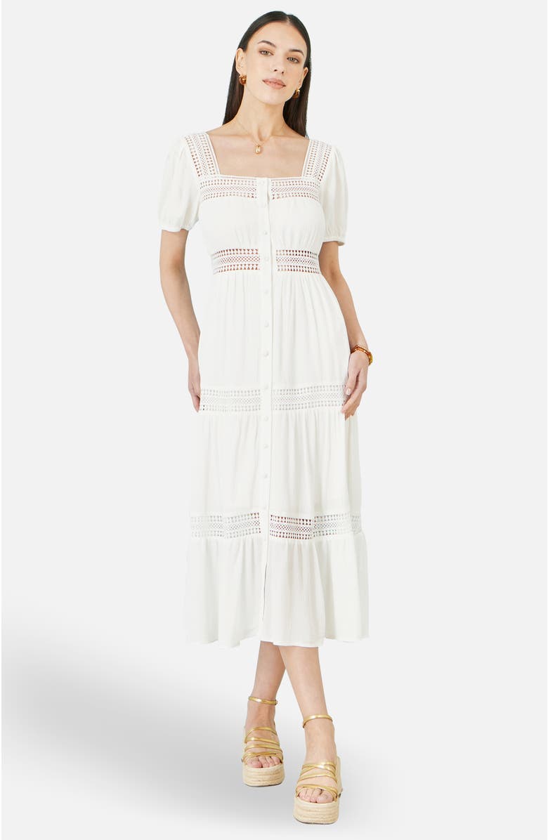 Yumi Cotton Square Neckline Lace Midi Dress, Alternate, color, White