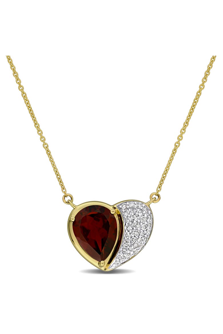 Gemstone & Diamond Heart Necklace 10K, Main, color, Garnet