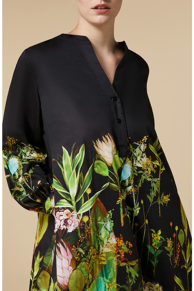 Garbata Floral Long Sleeve Satin Dress, Alternate, color, BLACK