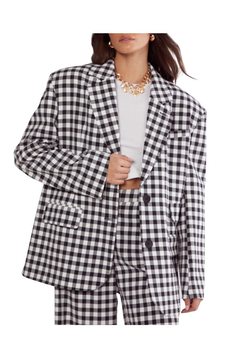 NASTY GAL Gingham Tailored Blazer, Alternate, color, Mono