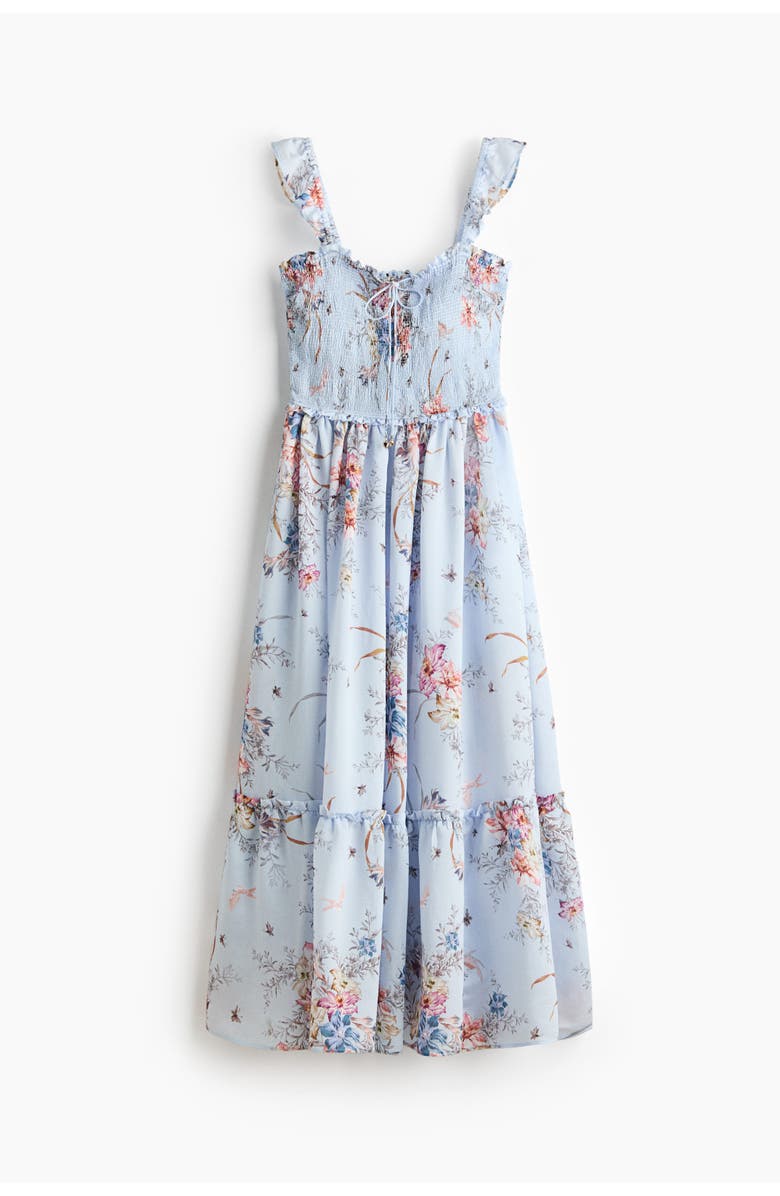 H&M Frill-trimmed Smocked-bodice Dress, Main, color, Light Blue/Floral
