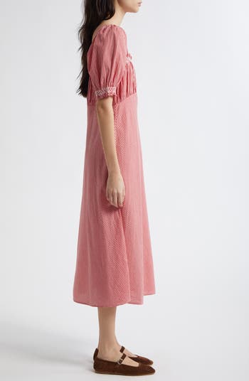 Nicolette Gingham Puff Sleeve Cotton Sundress