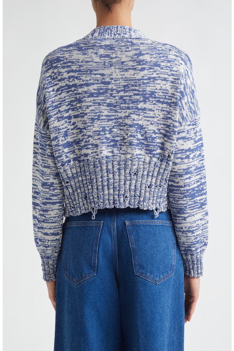 Dishevelled Crop Cotton V-Neck Cardigan, Alternate, color, ORION BLUE