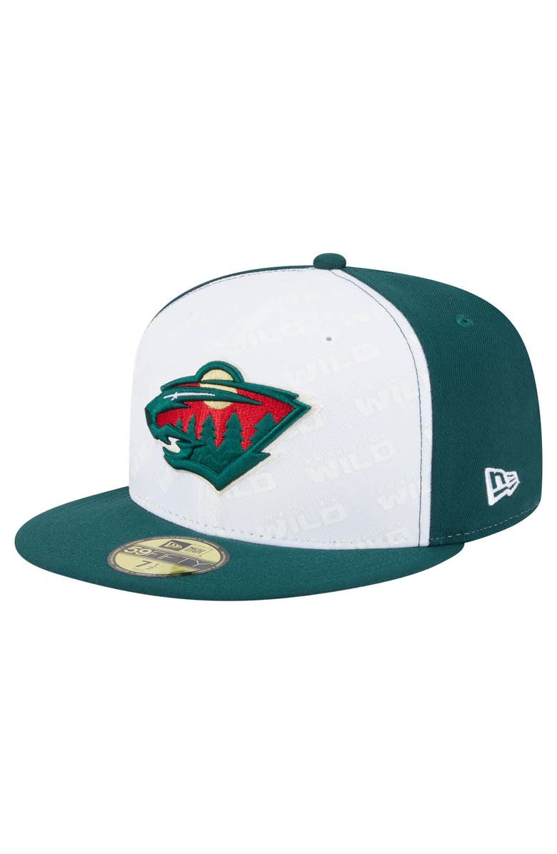 New Era Men's New Era White/Green Minnesota Wild Repeat Two-Tone 59FIFTY Fitted Hat, Main, color, White