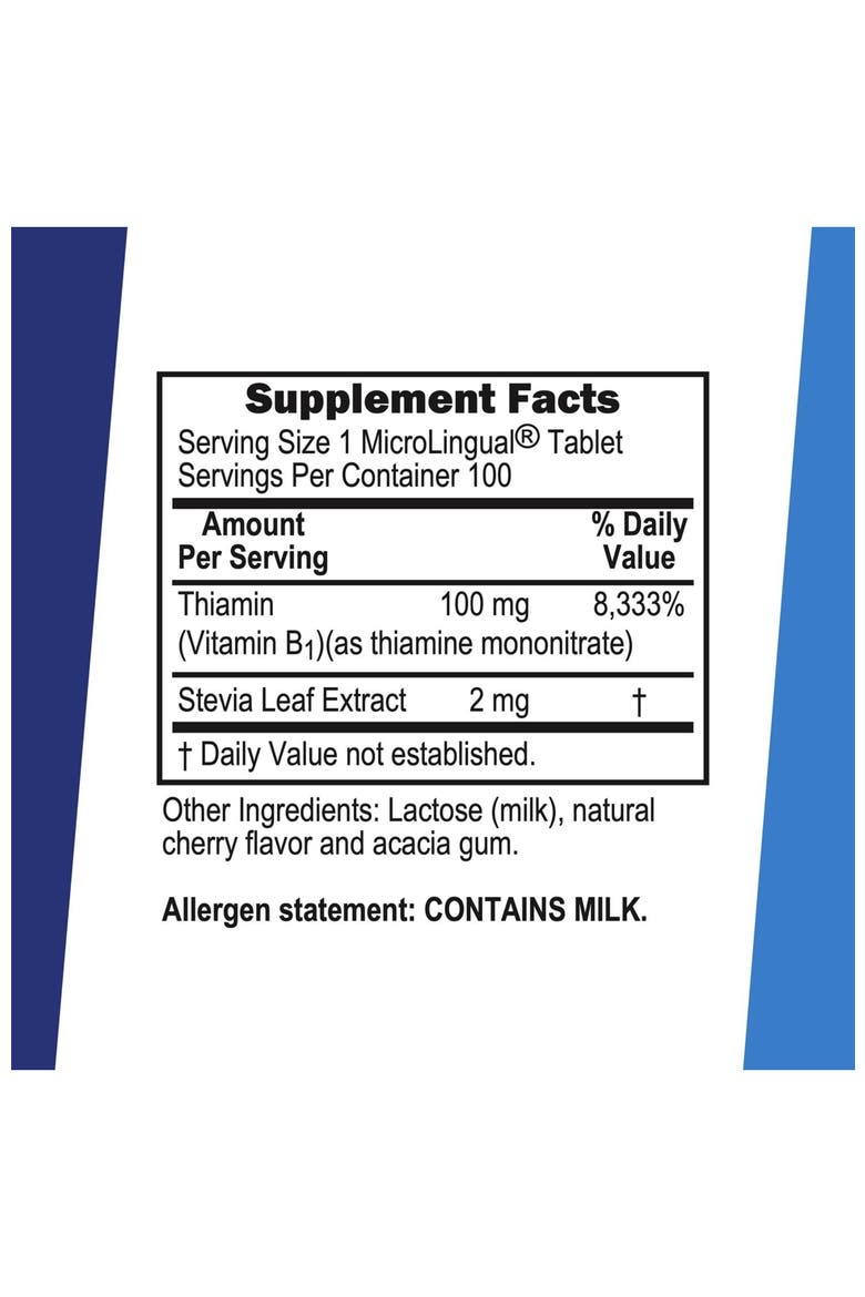 Vitamin B1 Thiamin Instant Dissolve MicroLingual Tablets, Alternate, color, White