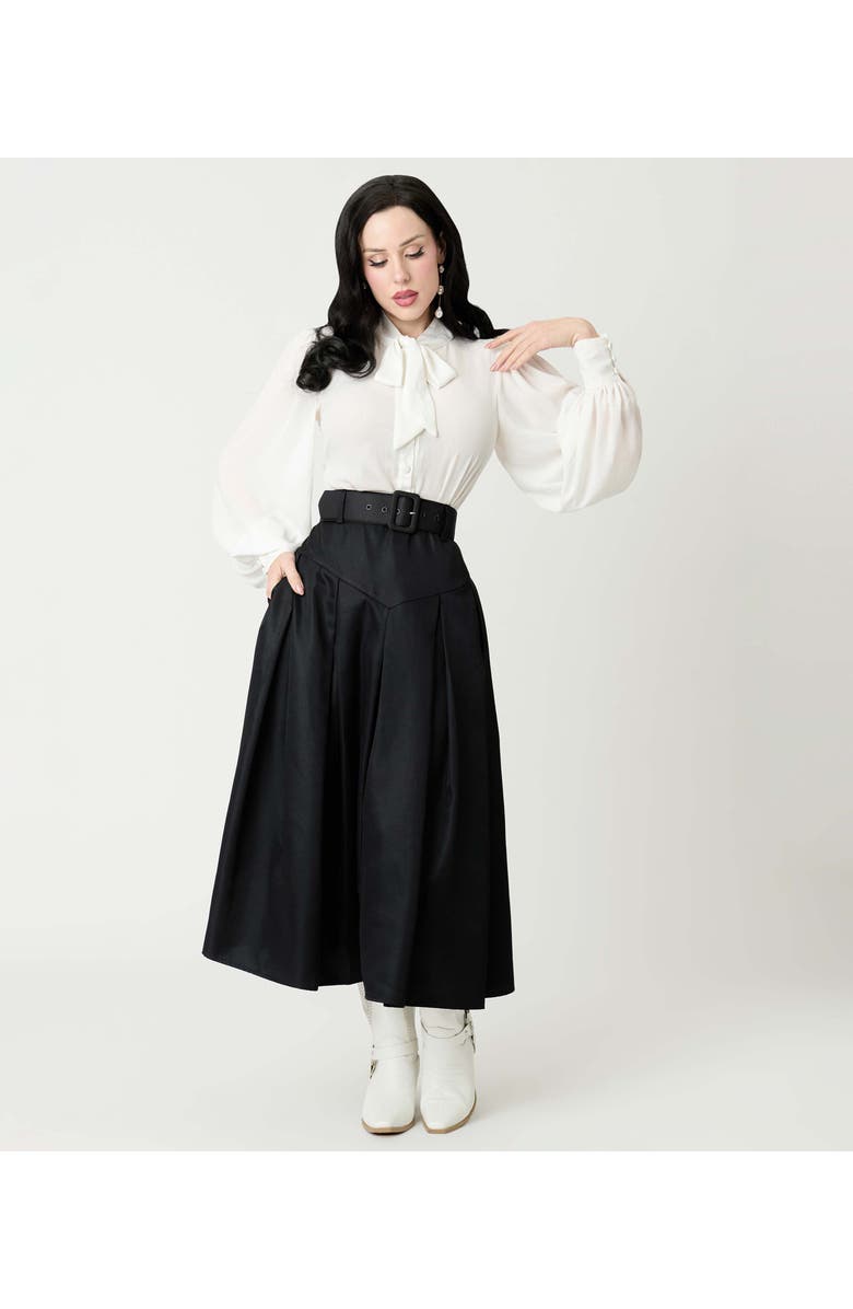 Unique Vintage Pleated Midi Skirt, Main, color, Solid Black