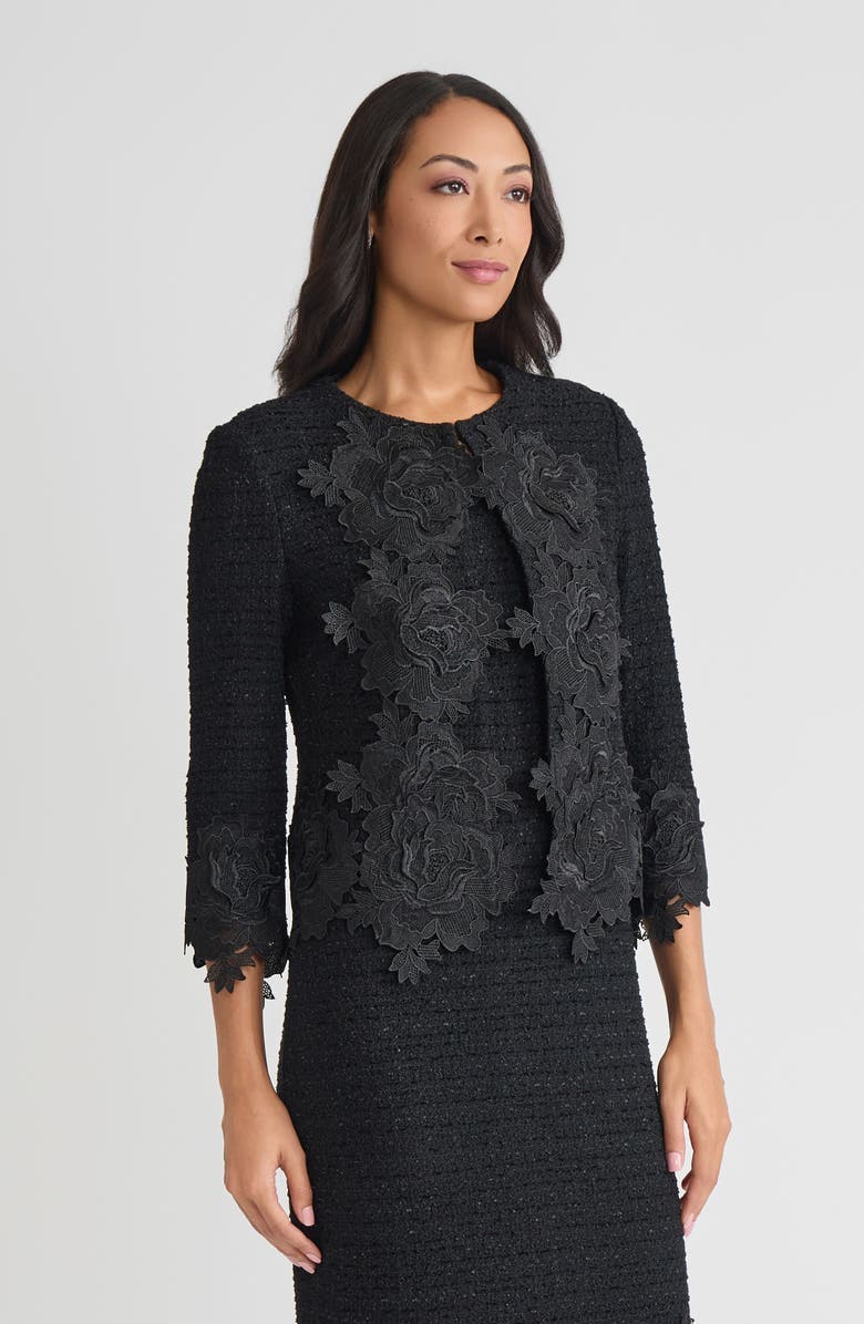 Misook Heritage Floral Lace Applique Knit Jacket, Alternate, color, Black