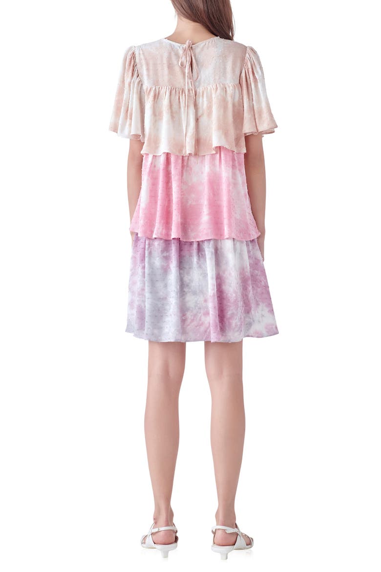 Tie Dye Swiss Dot Tiered Dress, Alternate, color, PINK MULTI
