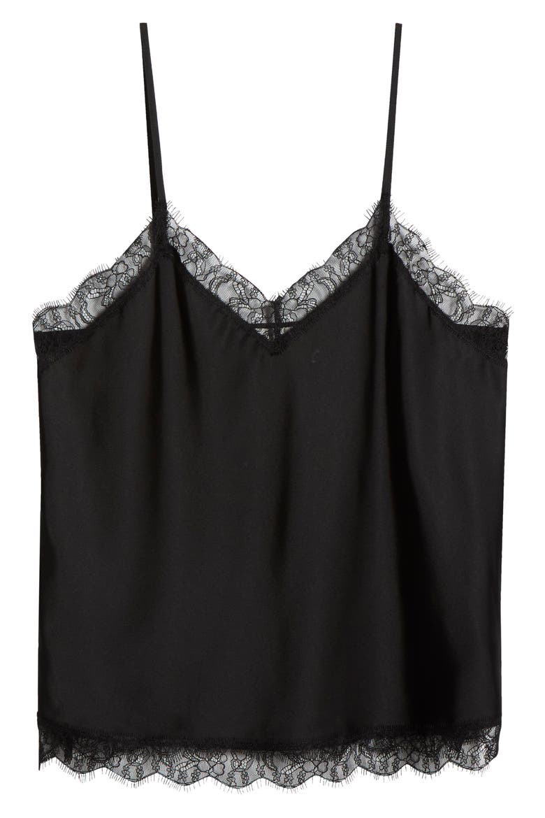 Scalloped Lace Trim Satin Camisole, Alternate, color, BLACK
