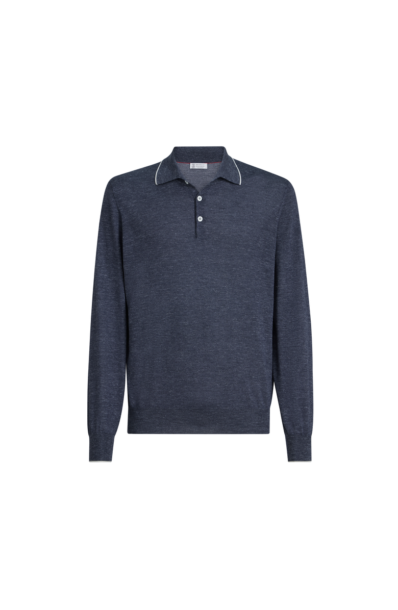 Brunello Cucinelli Lightweight knit Polo, Main, color, Avio Blue
