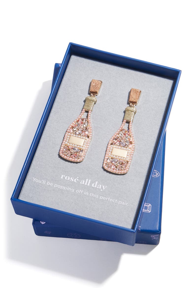 Rosé Bottle Drop Earrings, Alternate, color, PINK