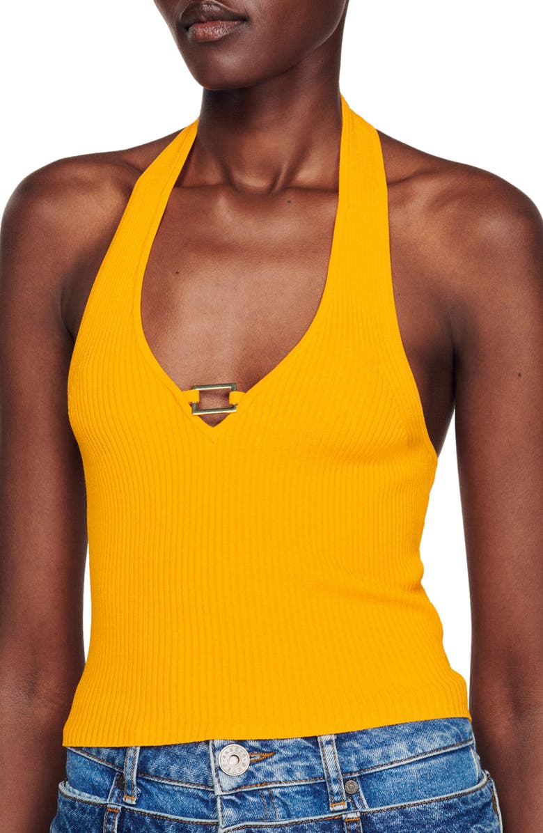 SANDRO Donatien Halter Neck Top, Alternate, color, Orange
