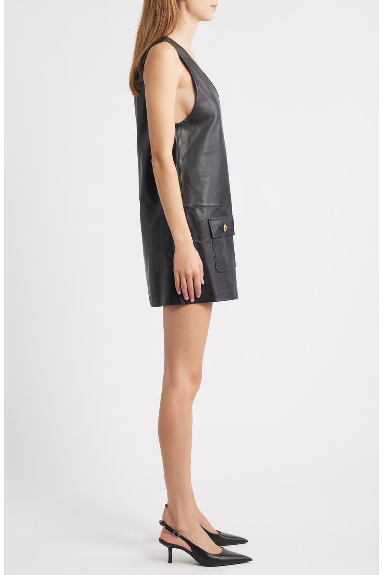 The Pinafore Leather Minidress, Alternate, color, BLACK